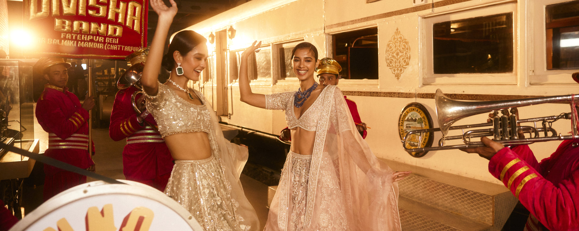 Girls wearing lehenga and dancing in wedding